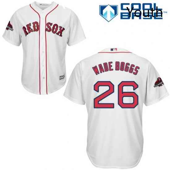 Youth Majestic Boston Red Sox 26 Wade Boggs Authentic White Home Cool Base 2018 World Series Champions MLB Jersey